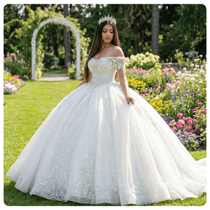 Wx100 Nuevo Vestido de Novia Estilo Palacio con Encaje de Diamantes, Estilo Princesa, Jancember - Product Image 1