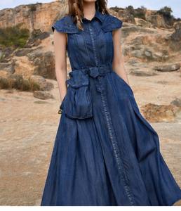 Vestido Largo Vaquero con Cordones y Cintura Ajustable, Estilo Informal, Tallas Grandes 4XL, 5XL, 6XL, 7XL, Verano 2025 - Product Image 2