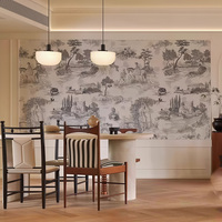 Papier peint mural personnalisé Paysage de jardin vintage paon palmier sépia pour mur de fond de salon de villa