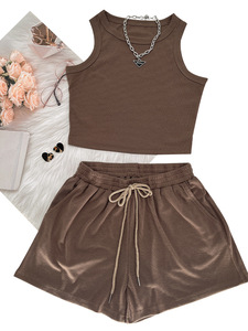 Abbigliamento Femminile Personalizzato, Top Corto e Pantaloncini da Ciclista, Set Due Pezzi, Completo Sportivo Estivo da <span class=keywords><strong>Donna</strong></span> - Product Image 6