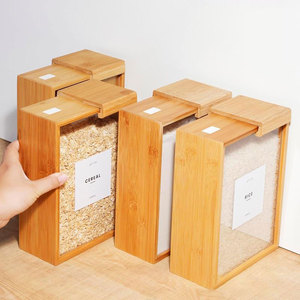 Dispensador de Alimentos Hermético de Bambú de 3L, Organizador de Cocina Moderno, Contenedores de Almacenamiento para Arroz, Harina, Cereales, Aperitivos, Organizador de Armario - Product Image 6