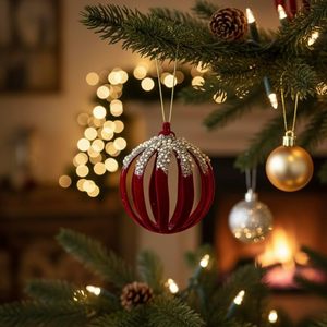 Boules de Noël suspendues bordeaux, boules de sapin en velours rouge, décorations floquées pour sapin de Noël - Product Image 5