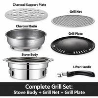 Barbecue coréen portable au charbon de bois, en acier inoxydable, rond, pour table, avec plaque de cuisson antiadhésive, pour le camping en plein air
