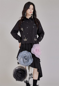 Automne Chic femmes chemises courtes à manches longues et chemisiers haut décontracté orné de perles robustes pour vêtements de rue - Product Image 4
