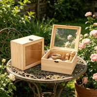 Boîte de rangement en bois de pin Addreen avec couvercle en acrylique transparent, boîte en bois décorative non finie pour bijoux, souvenirs, emballage cadeau