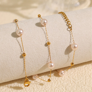 สร้อยคอมุกสีชมพูอ่อนประดับลูกปัดโซ่ทองสำหรับผู้หญิงสวมใส่ทุกวัน - Product Image 3