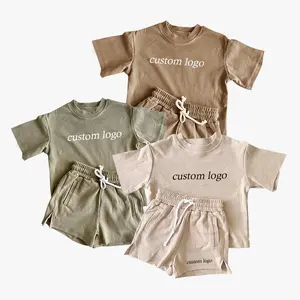 Toddler Custom T Shirt And Shorts Outfits Oversized Tees Cotton Track Shorts Sports Gym Two Piece Tracksuit Set Kid Streetwear