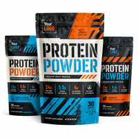 Sachet d'emballage personnalisé pour protéines industrielles, pochette à fermeture éclair verticale avec motif estampé Charbon Orange Cyan pour protéines de lactosérum et sportifs