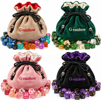 Sac à dés vert olive imprimé avec logo, fermeture à cordon, pour 3-4 jeux de dés, pochette à dés en velours multi-poches