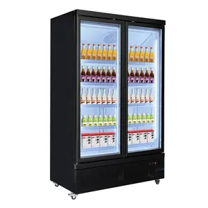 Supermarket Drinks Display Fridge double glass door chiller commercial cold beverage upright showcase refrigerator