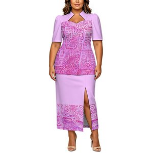 Completo Puletasi Polinesiano Tribale con Stampa Estiva Traspirante in Poliestere Vestibilità Ampia con Motivi Tonga Personalizzati Samoa, Abbigliamento Donna Taglie Forti - Product Image 6