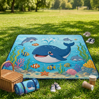 Tapis de pique-nique matelassé Ocean Whale, pliable, imperméable, pour le camping, la plage, les jeux, avec logo personnalisé, pour une utilisation en famille en plein air