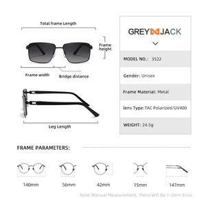 Lunettes de soleil carrées pour hommes Grey Jack, verres polarisés UV400 TAC, monture en plastique et métal, pour la conduite, la pêche, protection solaire - Product Image 3