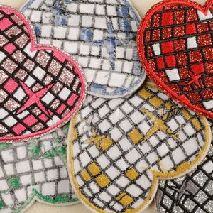 New Iron on Embroidered Shiny Glitter Edge Colorful Disco Planet Heart Patch for Clothing <b>Hat</b> <b>Bag</b> Decoration - Product Image 3