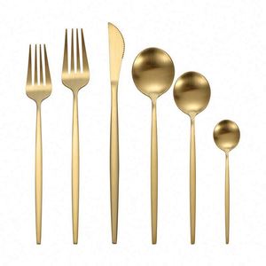 Juego de Cubiertos de Acero Inoxidable Portugués Delgado al por Mayor, Juego de Cinco Piezas de Cubiertos para Mesa, Cuchillo, Tenedor y Cuchara, Juego de Cubiertos para Hotel - Product Image 1