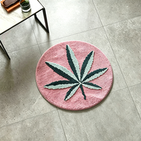 Trendiger Rosa Hanfblatt Runder Teppich mit Weed-Muster, Weicher Plüsch-Bodenteppich, Ästhetischer 420-Kultur Hippie-Stil Bettvorleger