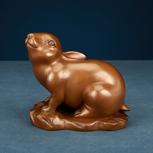 Copper Rabbit Zodiac Figurine Feng Shui <b>Desk</b> Decor Home Office Gift Chinese New Year Decoration Single Piece - Product Image 3