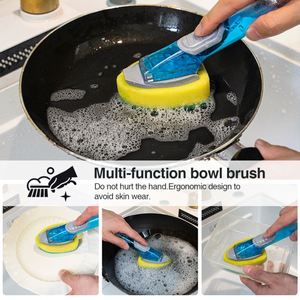 Replaceable Kitchen Dishwashing Sponge Cleaning Brush Plastic <b>Scrub</b> Dish Brush With Soap Dispenser - Product Image 4