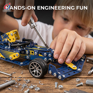 Chengji <span class=keywords><strong>F1</strong></span> voiture de course blocs de construction jouet vis haute qualité enfants tige cadeaux éducatifs bleu bricolage assemblage modèle métal voiture Kit - Product Image 3