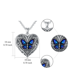 Venta al por mayor S925 plata esterlina esmalte mariposa corazón grabado foto medallón collar - Product Image 2