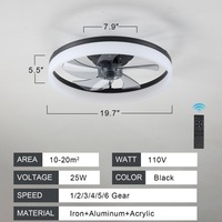 Ventilateur de plafond rond en fer et acrylique à 5 pales, silencieux, télécommandé, à intensité variable, avec moteur DC 60W et éclairage LED