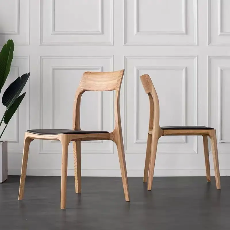 Atacado moderno nórdico cadeira de madeira sólida jantar, com almofada de couro falso para sala de jantar e sala de estar móveis em estoque