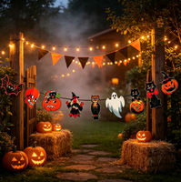 Guirlande populaire vintage d'Halloween : sorcière, fantôme, squelette pour la décoration murale et l'ambiance des fêtes à la maison