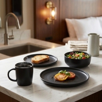 Ensemble de vaisselle en grès noir mat en gros – Assiettes, bols et tasses en céramique – Collection de repas moderne
