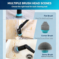 Nettoyeur électrique sans fil à rotation, manche télescopique réglable, brosse de nettoyage rotative à 360° avec têtes remplaçables pour douche et baignoire