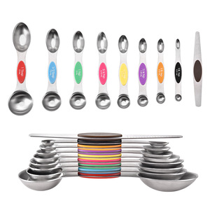 ช้อนตวงสแตนเลสชุด 9 ชิ้นแบบแม่เหล็กวางซ้อนกันได้พร้อมสเกลคู่สำหรับทำอาหารและอบขนม - Product Image 2