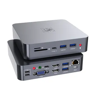 Aluminum 18 in 1 type c hub multi function hdmi vga adapter 4 usb RJ45 PD charger docking station for MacBook Pro