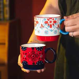 Juego de Tazas de Café Apilables de Cerámica al por Mayor, Estilo de Dibujos Animados, Capacidad de 370 ml, para Fiestas, Uso Doméstico, para Parejas, Aptas para Lavavajillas y Microondas, Personalizadas - Product Image 5