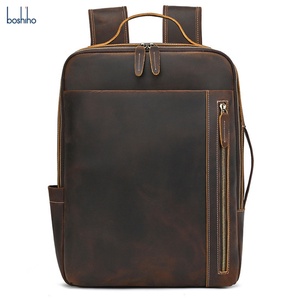 Sac à dos vintage en cuir véritable pour homme, grande capacité, avec grands compartiments, fermeture éclair personnalisée - Product Image 1
