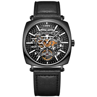 Montre mécanique automatique squelette de luxe CIRNI ODM/OEM, boîtier carré en acier inoxydable, cuir véritable de haute qualité, analogique 40 mm