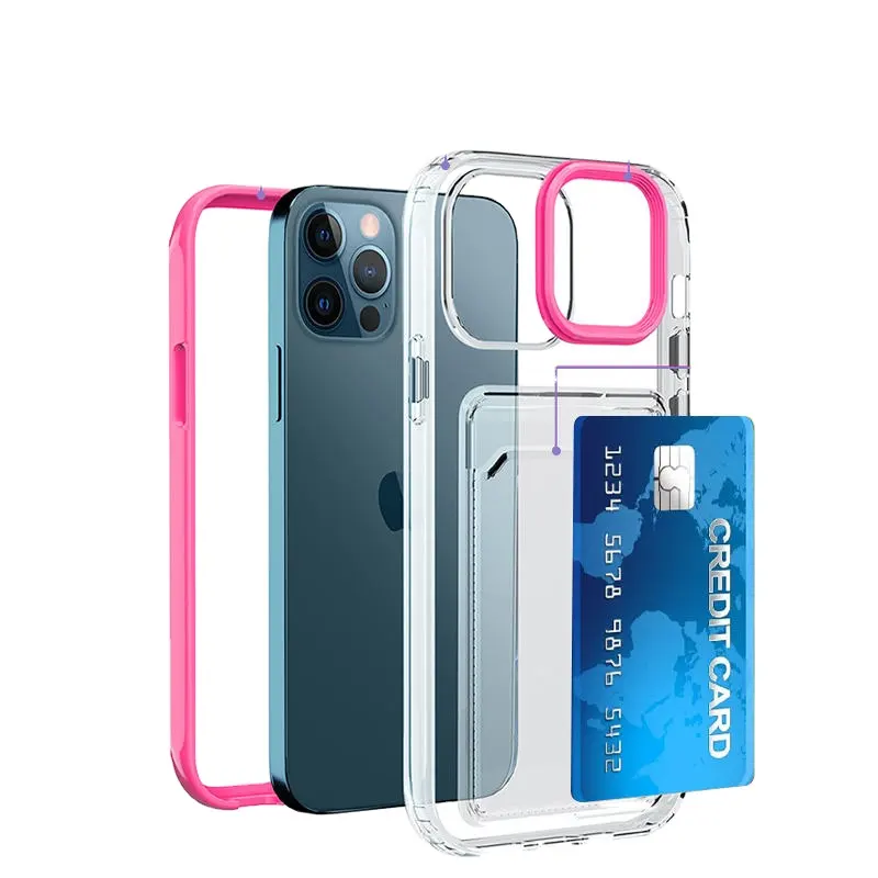 Transparent Wallet Card Holder Clear Phone Case For iPhone 11 12 13 14 Pro Max XS XR X 7 8 Plus Camera Lens Protective Cover
