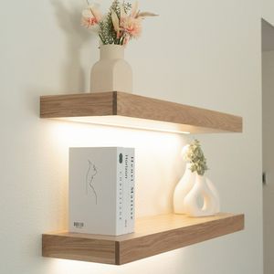 차고 사용을위한 LED 조명이있는 미니멀리스트 현대 가정 장식 단단한 나무 벽 플로팅 선반 - Product Image 4