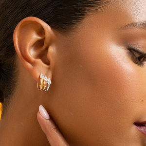 Collier Gemnel trois diamants en forme de poire, argent 925, ensemble de boucles d'oreilles à crochet ouvertes et ajustables - Product Image 5