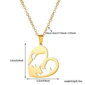 Collier pendentif cœur en acier inoxydable plaqué or 18 carats, design ajouré parent-enfant, bijoux pour la fête des mères - Product Image 4