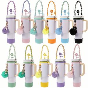 Pendentif Clé Daisy, Chaîne de tasse, Couvercle de tasse, Capuchon de tasse, Tasse fleurie, Paille tressée avec décoration - Product Image 4
