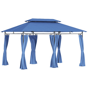 Gazebo <span class=keywords><strong>da</strong></span> <span class=keywords><strong>Giardino</strong></span> 10x13 con Doppio Tetto e Tende, Struttura in Metallo Blu Scuro per Cortile e Terrazza - Product Image 1