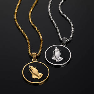 Vintage Prière Mains Religieux Plaqué Or Croix <span class=keywords><strong>En</strong></span> Acier Inoxydable Pendentifs Bijoux De Mode Colliers Chrétien Mâle Hommes Femmes - Product Image 1
