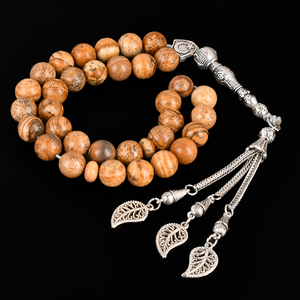 YS320 새로운 디자인 10mm 카키색 그림 재스퍼 돌 Tasbih Tasbeeh 기도 구슬 33 묵주 미스바하 무슬림 - Product Image 5