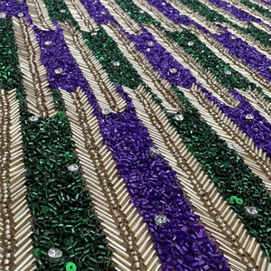 Caliente púrpura y Negro lujo 2024 lentejuelas bordado con cuentas tela de encaje nupcial para vestido hecho a mano tela con cuentas exportador - Product Image 1