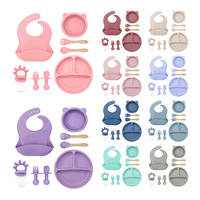 Nouvel Arrivage 2026 – Ensemble de Repas en Silicone pour Bébé : Bavoir, Assiette Compartimentée, Bol, Tasse, Cuillère et Fourchette à Manche en Bois – Kit de Sevrage pour Tout-Petits