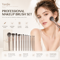 Set Kuas Makeup YANJIE 10 Buah, Serat Sintetis, Gagang Kayu, Kuas Kosmetik untuk Eyeshadow dan Bedak, Grosir OEM