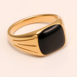 Wholesale 24K Gold Plated 316L Stainless Steel <strong>Ring</strong> Black Enamel Drop Glaze <strong>Craft</strong> Square Signet <strong>Ring</strong> for Men's Jewelry - Product Image 4