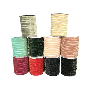 100 Yard 20 Warna 1Cm Pita Beludru Glitter Emas Perak Grosir untuk DIY Hiasan Kepala Pita Velour Hadiah Kain Anyaman