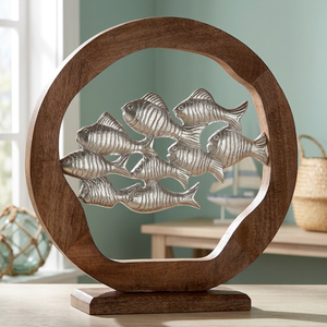 45 cm Height 13 cm Jaffs Exports Handmade Aluminium Fish Sculpture Modern Circular Coastal <b>Decor</b> Tabletop Art for Housewarming - Product Image 3