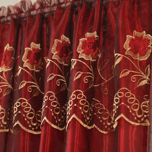 Nuovo arrivo <span class=keywords><strong>rosso</strong></span> Burgundy Blackout ricamo lino misto <span class=keywords><strong>tende</strong></span> da camera - Product Image 3