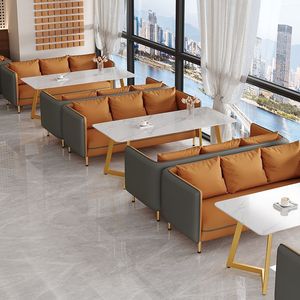 Conjunto de Sofá en Forma de L con Mesa de Centro para Restaurante, Salón de Té, Área de Descanso, Diseño Moderno, Espuma de Alta Densidad, Estructura Metálica Resistente - Product Image 4